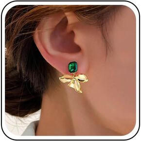 Vintage Emerald Earrings Flower Emerald Stud Earrings Green Gem Earrings Metal Flower Earrings Emerald Green Earrings Jewelry for Women