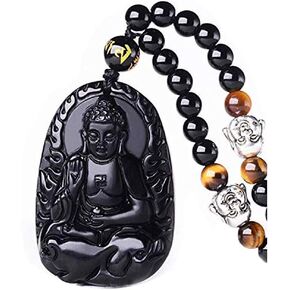 Women's Necklaces Men's Necklaces Pure Natural Obsidian Natural Pendant Necklace Zodiac Bodhisattva Amulet Talisman White Copper Buddha Necklace Pendant