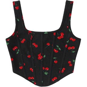 WDIRARA Women's Graphic Print Square Neck Crop Cami Tops Sleeveless Asymmetrical Hem Top