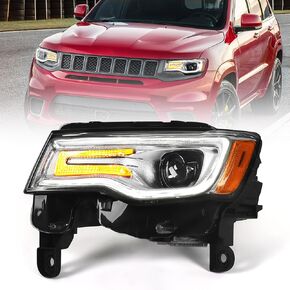 HID Headlight Assembly Compatible with Jeep Grand Cherokee 2017 2018 2019 2020 2021 Xenon Headlights (Not Fit Halogen Model) White Housing Projector Headlamps Right Passenger Side