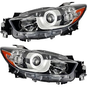 KAC Headlight Assembly for 2013-2016 Mazda CX-5, Black Housing with Amber Reflector & Clear Lens, Replacement for MA2519146 & KJ0151031C, 2-Piece Set (Driver & Passenger Side)