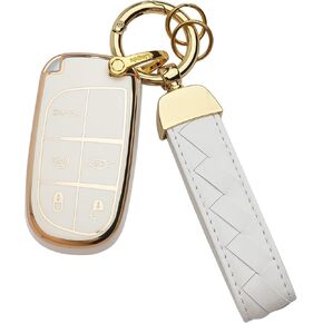for Jeep Key Fob Cover Keychain Fit for Grand Cherokee Renegade Chrysler 200 300 Dodge RAM Durango Challenger Journey Smart Key Shell Case(Black)