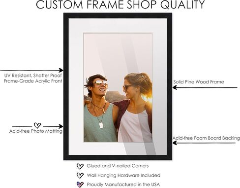 CountryArtHouse 7x10 Frame White Solid Wood Picture Frame with White Mat | 9x12 Frame Matted to 7x10 | Display Your Picture Under UV Acrylic Plexiglass, Foam Board Backing and Wall Hanging Hardware in Kuwait
