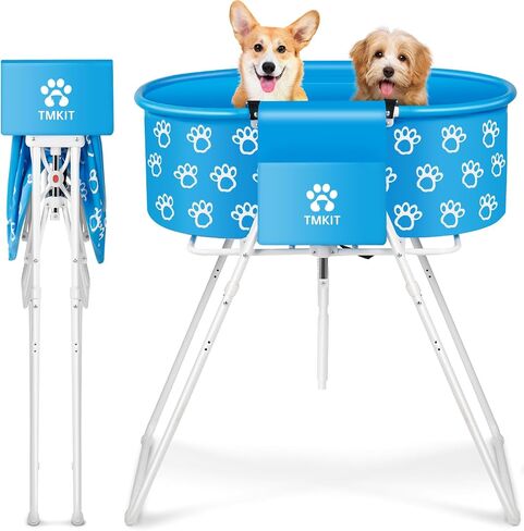 Dog Bathtub for Dogs Blue, Elevated Professional Dog Bath Tub for Pet Bathing Shower and Grooming, Portable Pets Washing Station for Pet Dog Cats with 2 Pack Dog Bath Towel for Drying Dogs in Saudi Arabia