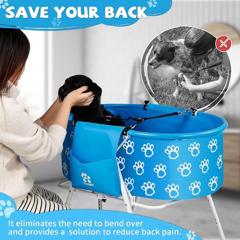 Dog Bathtub for Dogs Blue, Elevated Professional Dog Bath Tub for Pet Bathing Shower and Grooming, Portable Pets Washing Station for Pet Dog Cats with 2 Pack Dog Bath Towel for Drying Dogs in Saudi Arabia