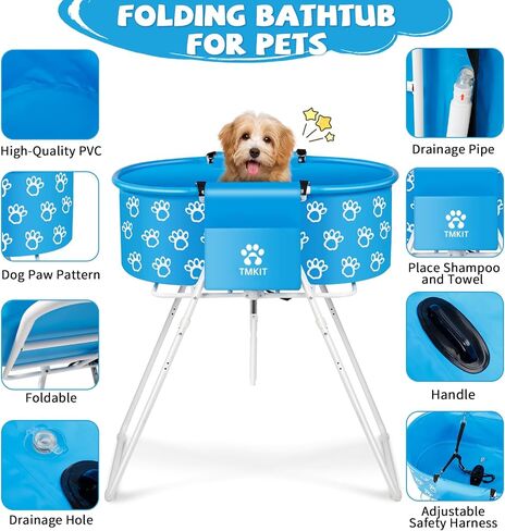Dog Bathtub for Dogs Blue, Elevated Professional Dog Bath Tub for Pet Bathing Shower and Grooming, Portable Pets Washing Station for Pet Dog Cats with 2 Pack Dog Bath Towel for Drying Dogs in Saudi Arabia