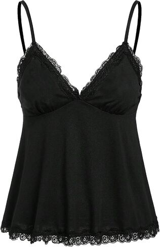 SHENHE Women's Lace Babydoll Tank Top Sexy V Neck Sleeveless Flared Hem Flowy Peplum Tops in Kuwait