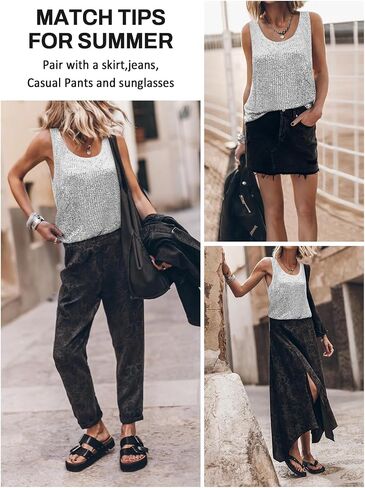 Womens Tank Tops Casual Fashion Scoop Neck Sequin Sparkle Shimmer Sleeveless Sexy Club Party Base Tank Top in Saudi Arabia