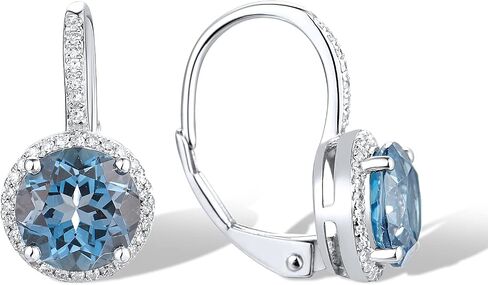 Santuzza 10K White Solid Gold Round Shape Blue Topaz Genuine Diamond Leverback Dangle Earrings for Women in Saudi Arabia