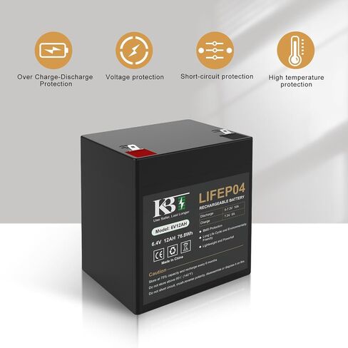 KBT 6V 6Ah Rechargeable LiFePO4 Lithium Replacement Battery, Long Lasting Life, with Charger, Charging Cable, Cable Connector, for Kids Ride On Toys, Pet Feeders, Emergency Lights, Deer Game Feeder in Saudi Arabia