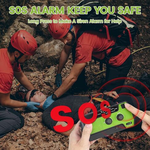 راديو كرنك اليد بقدرة 4000 مللي أمبير في الساعة، راديو الطوارئ، راديو محمول بالطاقة الشمسية، راديو الطقس NOAA/AM/FM، شحن USB من النوع C، راديو دينامو، شعلة وإضاءة قراءة LED، إنذار SOS لحالات الطوارئ الداخلية والخارجية باللون الأخضر in Saudi Arabia