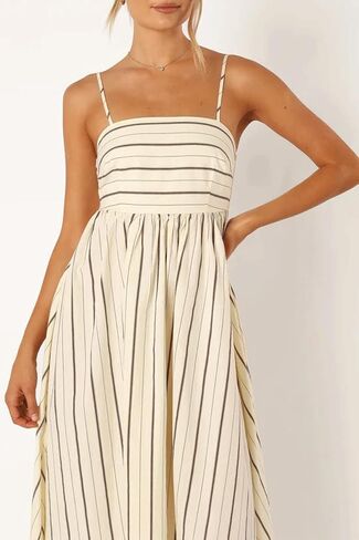 CHARTOU Women's Summer Spaghetti Strap Striped Maxi Long Dress Sleeveless Smocked Cut Out Swing Dress in Saudi Arabia