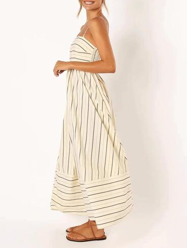 CHARTOU Women's Summer Spaghetti Strap Striped Maxi Long Dress Sleeveless Smocked Cut Out Swing Dress in Saudi Arabia
