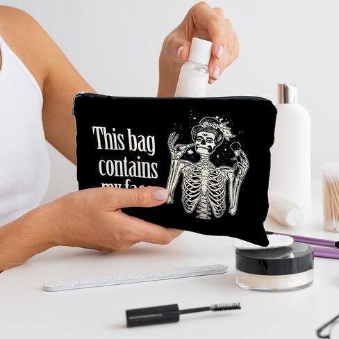 goth makeup bag,goth gifts for women,spooky Funny gifts for women, emo bag,This Bag Contains My Face,gothic makeup bag,halloween gifts for women,spooky gifts,witchy gifts for women(black) in Saudi Arabia