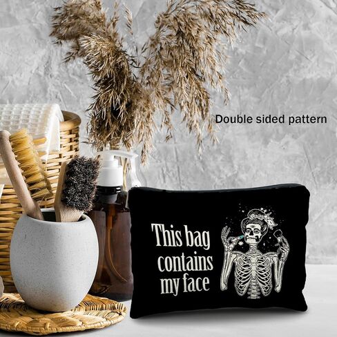 goth makeup bag,goth gifts for women,spooky Funny gifts for women, emo bag,This Bag Contains My Face,gothic makeup bag,halloween gifts for women,spooky gifts,witchy gifts for women(black) in Saudi Arabia