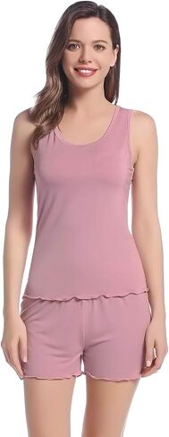 Joyaria Womens Bamboo Viscose Pajama Shorts Sets Tank Top Pjs Ultra Soft Sleepwear S-XXL in Saudi Arabia