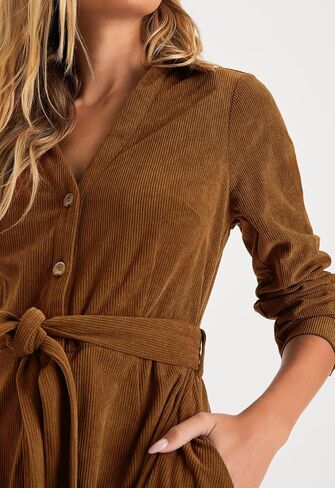 R.Vivimos Womens Fall Winter Corduroy Midi Dress Long Sleeve V Neck Button Down Belted Flowy Shirt Dress with Pockets in Saudi Arabia