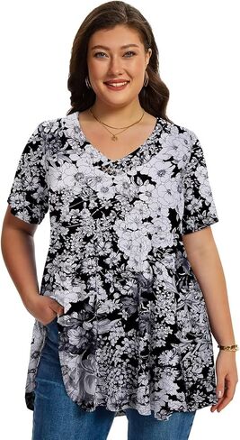 LARACE Plus Size Tops for Womens T Shirts Button Down Summer Clothes Short Sleeve Tunics Casual V Neck Blouses in Kuwait