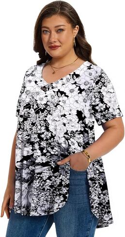 LARACE Plus Size Tops for Womens T Shirts Button Down Summer Clothes Short Sleeve Tunics Casual V Neck Blouses in Kuwait