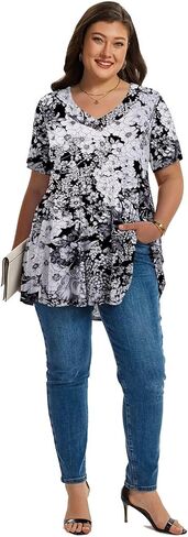 LARACE Plus Size Tops for Womens T Shirts Button Down Summer Clothes Short Sleeve Tunics Casual V Neck Blouses in Kuwait