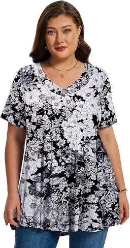 LARACE Plus Size Tops for Womens T Shirts Button Down Summer Clothes Short Sleeve Tunics Casual V Neck Blouses in Kuwait