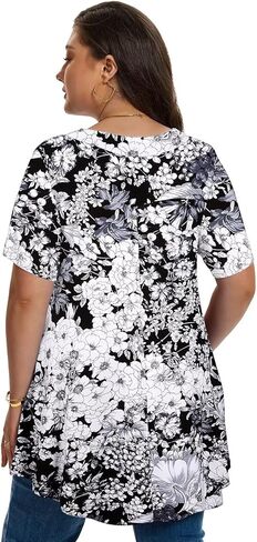 LARACE Plus Size Tops for Womens T Shirts Button Down Summer Clothes Short Sleeve Tunics Casual V Neck Blouses in Kuwait