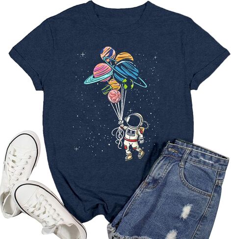 Space Shirts for Women NASA Shirt Moon Graphic Tees Astronaut Print T Shirt Space Fan Gift Shirt Short Sleeve Tee Tops in Saudi Arabia