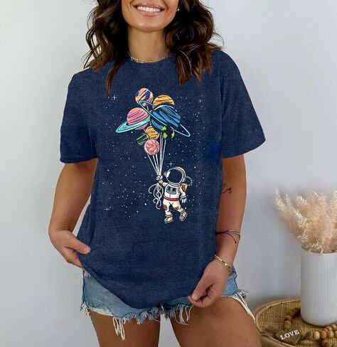 Space Shirts for Women NASA Shirt Moon Graphic Tees Astronaut Print T Shirt Space Fan Gift Shirt Short Sleeve Tee Tops in Saudi Arabia