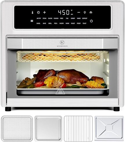 Air Fryer French Door Oven,26.4 Qt Easy Cleanup & Use Large Countertop Toaster Oven Combo,18 Presets & 1 Preheat & 1 Light,Multi-Layer Cooking,4 Accessories,Stainless Steel in Saudi Arabia