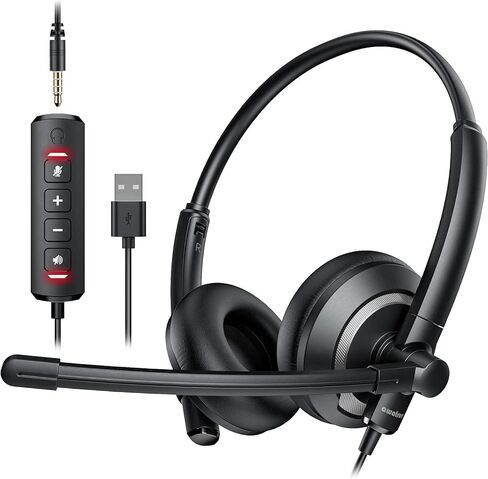 Computer USB Headset with Microphone for PC Laptop - WiredHeadphones with in-Line Control, Lightweight, Enhanced Sound & MIC Mute(Pink) in Saudi Arabia