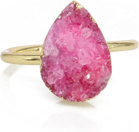Raw Gemstone Dainty Druzy Pear Ring, Adjustable Rings for Women, Handmade Jewelry Boho Rings in Saudi Arabia