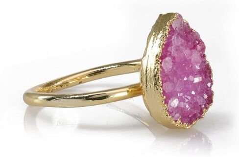 Raw Gemstone Dainty Druzy Pear Ring, Adjustable Rings for Women, Handmade Jewelry Boho Rings in Saudi Arabia