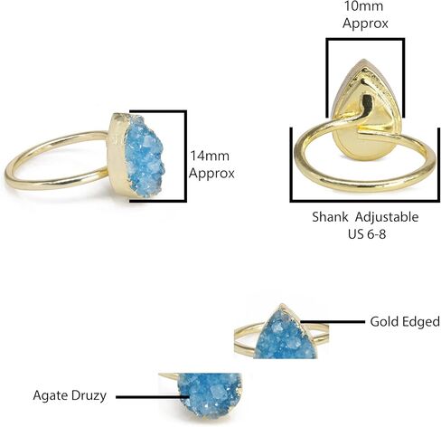 Raw Gemstone Dainty Druzy Pear Ring, Adjustable Rings for Women, Handmade Jewelry Boho Rings in Saudi Arabia