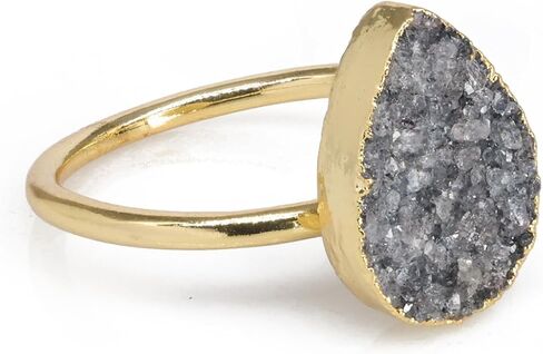 Raw Gemstone Dainty Druzy Pear Ring, Adjustable Rings for Women, Handmade Jewelry Boho Rings in Saudi Arabia