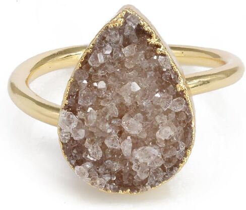 Raw Gemstone Dainty Druzy Pear Ring, Adjustable Rings for Women, Handmade Jewelry Boho Rings in Saudi Arabia