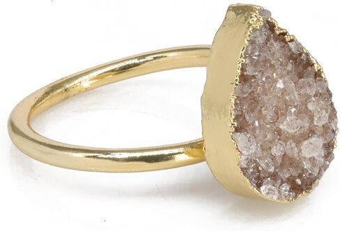 Raw Gemstone Dainty Druzy Pear Ring, Adjustable Rings for Women, Handmade Jewelry Boho Rings in Saudi Arabia