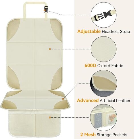Musclez Car Seat Protector for Child Car Seat, 1 Pack Baby Car Seat Cover Waterproof 600D Fabric Padding Non-Slip Backing 2 Mesh Pockets, Carseat Protector for Travel Vehicles Baby Pets in Saudi Arabia