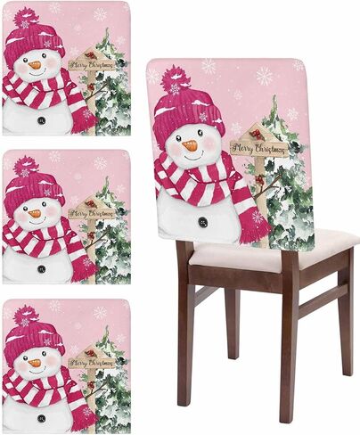 Christmas Chair Covers Set of 4 Snowman Chair Slipcover Protector Removable Washable Stretch Chair Covers Grey Pine Tree Chair Back Covers for Dining Chairs Kitchen Dinner Party Xmas Holiday Decor in Saudi Arabia