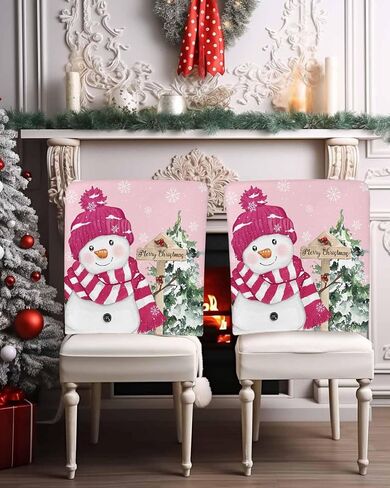 Christmas Chair Covers Set of 4 Snowman Chair Slipcover Protector Removable Washable Stretch Chair Covers Grey Pine Tree Chair Back Covers for Dining Chairs Kitchen Dinner Party Xmas Holiday Decor in Saudi Arabia