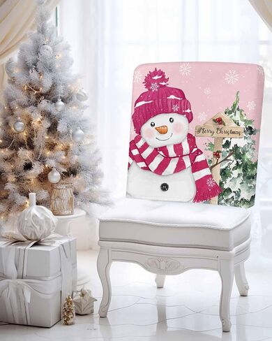Christmas Chair Covers Set of 4 Snowman Chair Slipcover Protector Removable Washable Stretch Chair Covers Grey Pine Tree Chair Back Covers for Dining Chairs Kitchen Dinner Party Xmas Holiday Decor in Saudi Arabia