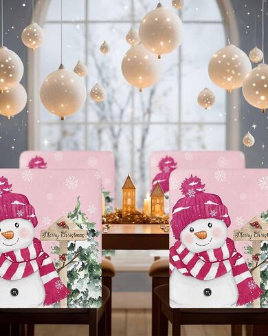 Christmas Chair Covers Set of 4 Snowman Chair Slipcover Protector Removable Washable Stretch Chair Covers Grey Pine Tree Chair Back Covers for Dining Chairs Kitchen Dinner Party Xmas Holiday Decor in Saudi Arabia