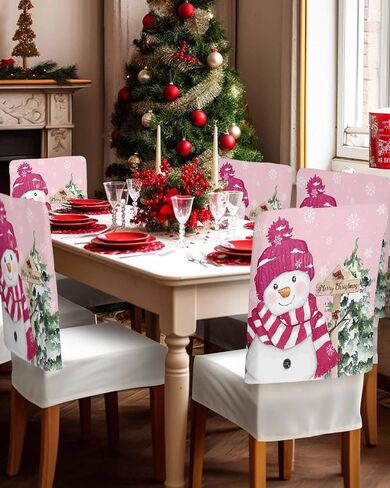 Christmas Chair Covers Set of 4 Snowman Chair Slipcover Protector Removable Washable Stretch Chair Covers Grey Pine Tree Chair Back Covers for Dining Chairs Kitchen Dinner Party Xmas Holiday Decor in Saudi Arabia