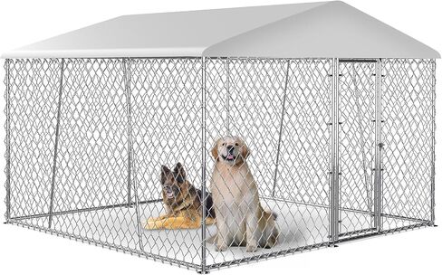 7.5×7.5 FT Large Outside Dog Kennel, Outdoor Dog Kennel Chain Link Dog Playpen Dogs Run Pet Kennel Steel Fence with Lock & Waterproof Cover for Backyard in Saudi Arabia