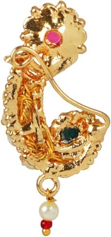 Efulgenz المجوهرات الهندية الأنف الدائري ناث ناثاني الأنف مسمار دبوس وهمية الأنف مسمار خاتم الزفاف مطرز فو اللؤلؤ قطرة كوندان كريستال بوليوود الزفاف الأنف الدائري مسمار غير ثقب المجوهرات للنساء in Kuwait