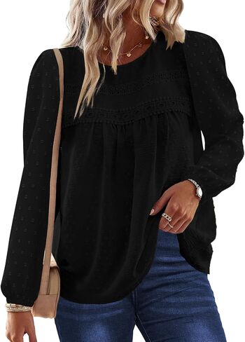 Women's Long Sleeve Tops Casual Crewneck Chiffon Blouses Fall Fashion 2024 Tunic Office Western Clothes in Saudi Arabia