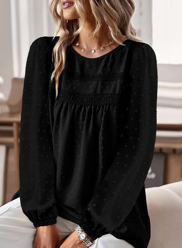 Women's Long Sleeve Tops Casual Crewneck Chiffon Blouses Fall Fashion 2024 Tunic Office Western Clothes in Saudi Arabia