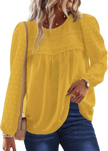 Women's Long Sleeve Tops Casual Crewneck Chiffon Blouses Fall Fashion 2024 Tunic Office Western Clothes in Saudi Arabia