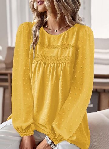 Women's Long Sleeve Tops Casual Crewneck Chiffon Blouses Fall Fashion 2024 Tunic Office Western Clothes in Saudi Arabia