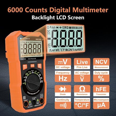 Multimeter Tester 2000 Counts Digital Multimeter with DC AC Voltmeter and Ohm Volt Amp Meter, Tests Live Wire, Continuity, Temperature, Diode Measuring and NCV - HK33B in Saudi Arabia