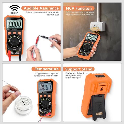 Multimeter Tester 2000 Counts Digital Multimeter with DC AC Voltmeter and Ohm Volt Amp Meter, Tests Live Wire, Continuity, Temperature, Diode Measuring and NCV - HK33B in Saudi Arabia
